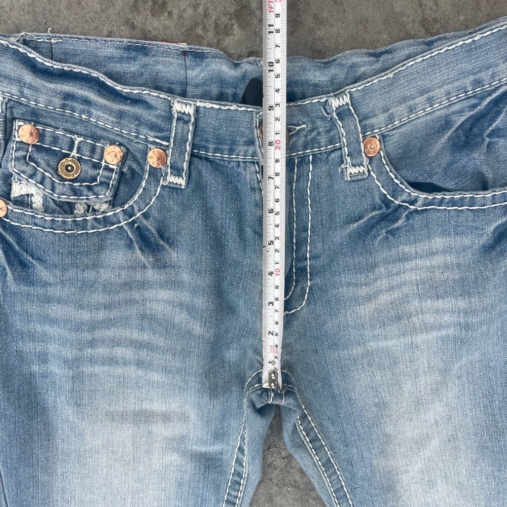 True Religion Women's Wide Leg Flare Jeans in Faded Blue Denim - Picture 8 of 11